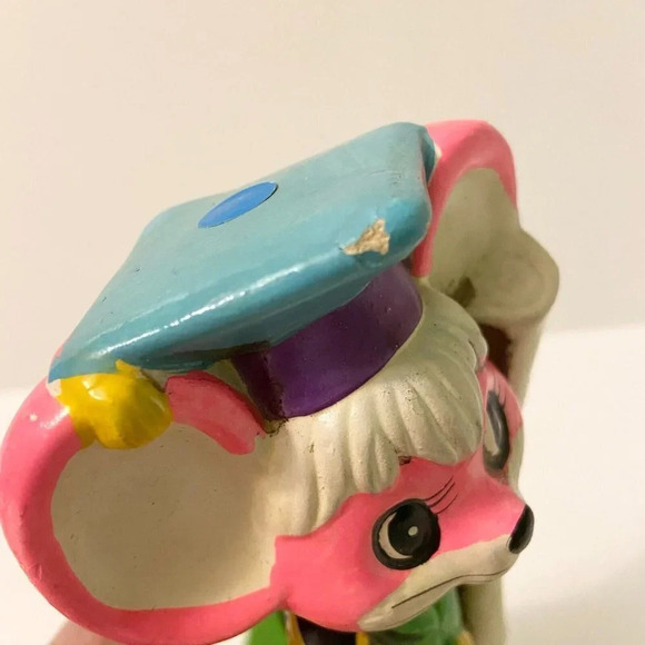 Vintage 1968 OSL Coin Bank Japan Graduating Pink Mouse  7 Inch Tall Figurine - Picture 2 of 16